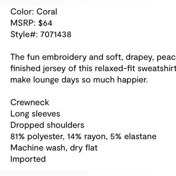 P. J.Salvage XL Let’s get Tropical in Coral color sweatshirt - Picture 6 of 6